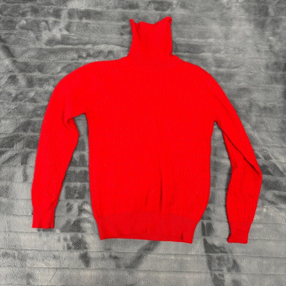 Valerie Stevens Red 100% Cashmere Cable Knit Turtleneck Sweater Womens Small